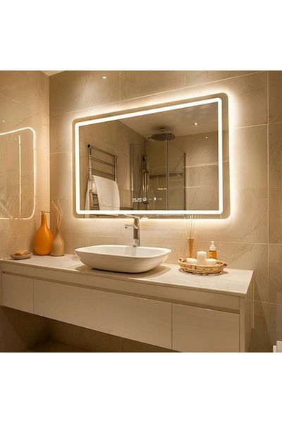 Marcello Funghi Oglindă de baie cu LED 80x60cm, senzor Vectro, ceas, termometru, dezaburire, rezistență la șocuri și coroziune