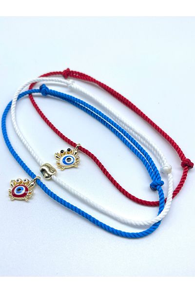 Concept HuBuTU 3 Pieces Minimal Crab Evil Eye Luck Figured Red Blue White Twisted Rope Summer Anklet Set