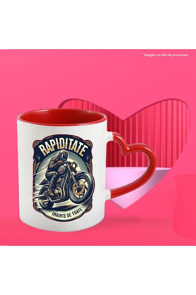 StoryGift Romania Cana rapiditate barbat pee motor viteza adrenalina, 330ml, Ceramica cu Maner Ini, Cu Maner Inim