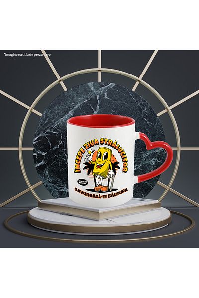 StoryGift Romania Mug start the day bright lock your drink, 330ml, Ceramic with Heart Handle, With ,STG