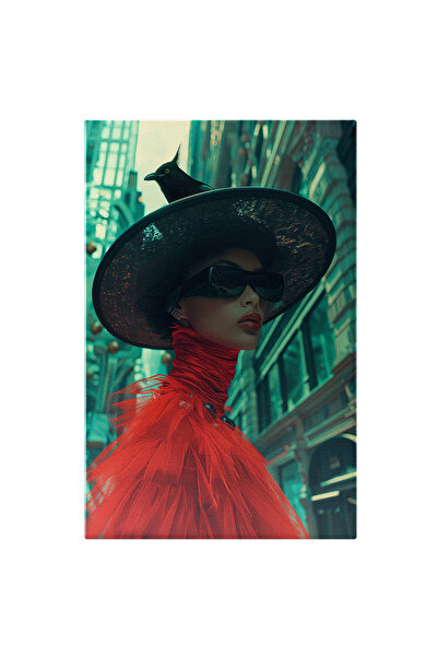 StoryGift Romania Tablou Canvas Femeie Eleganta Cu Palarie Neagra Cu O Cioara...