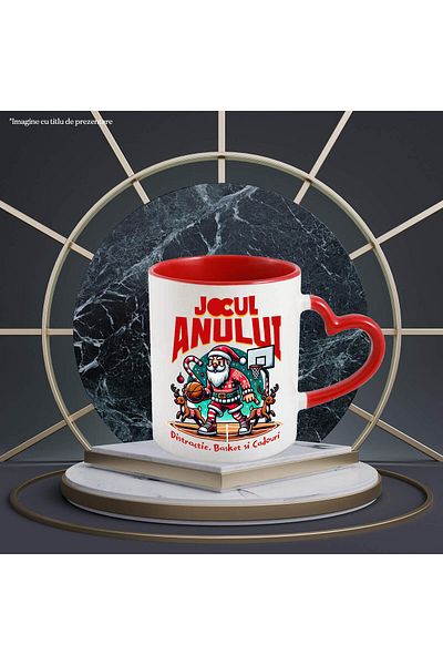 StoryGift Romania Mug with Santa Claus on the Basketball Court with Reindeer Text Game of the Year Fun B, With ,STG .