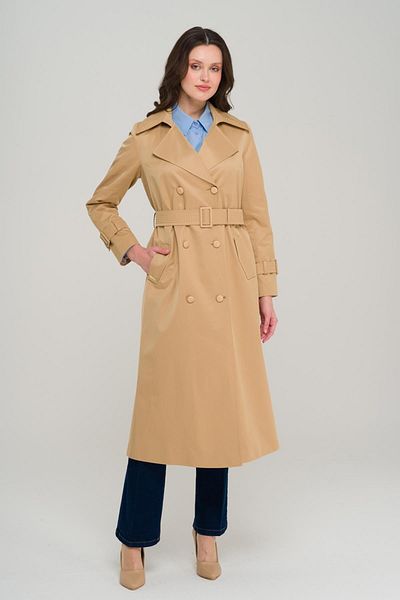 Olcay Double Breasted Water Repellent Trench Coat with Special Stitching Detail Kamel 6703
