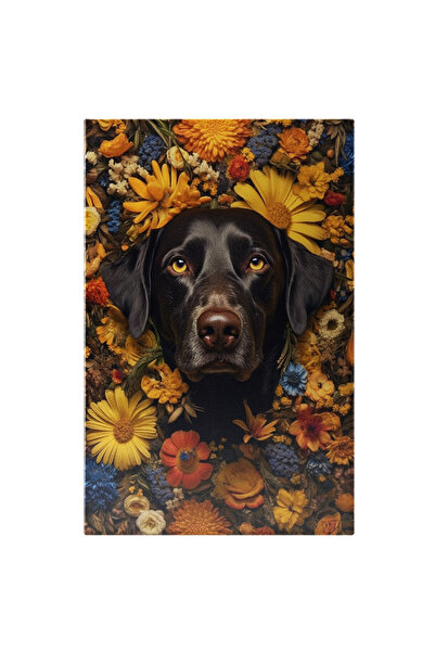 StoryGift Romania Tablou Canvas: Un Caine Negru Cu Multe Flori In Jur - Diver...
