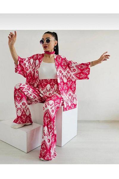 Markleydi Women's Relaxed Fit Kimono Bottom Long Top Summer Set