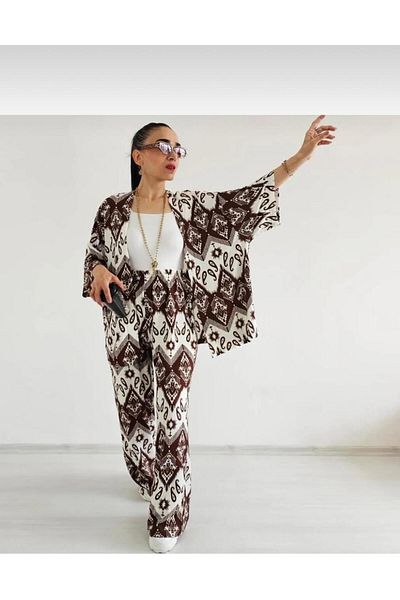 Markleydi Women's Relaxed Fit Kimono Bottom Long Top Summer Set