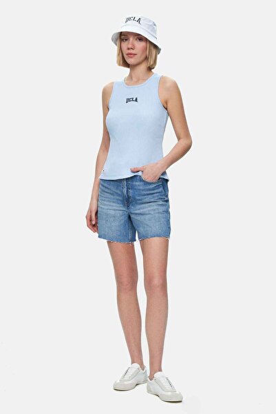 UCLA Salinas Sky Blue Zero Sleeve Embroidered Standard Fit Women's Tshirt