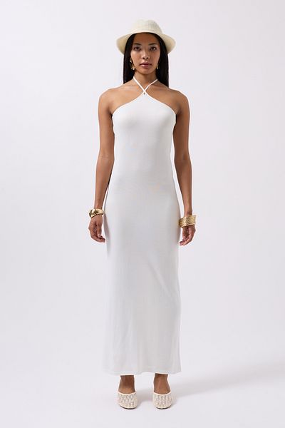 Black Fashion Cross Strap Maxi White Dress