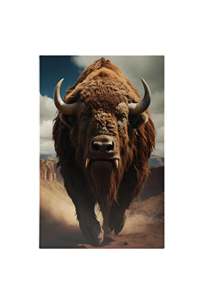 StoryGift Romania Tablou Canvas: Portret Bizon In Natura Alergand Pictura Digitala