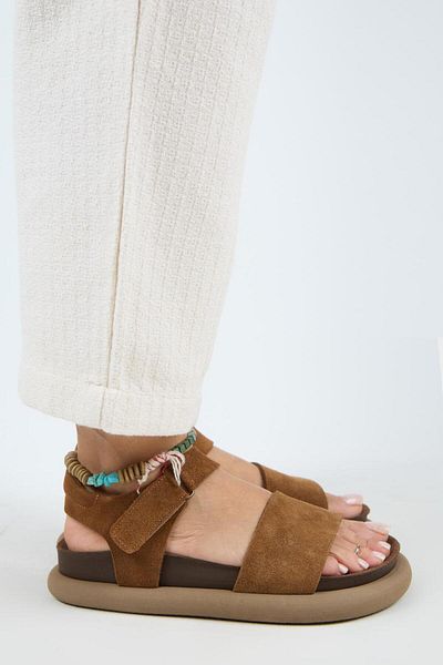 Manijero Bronx Women's Genuine Leather Scarf Velcro Tan Sandals