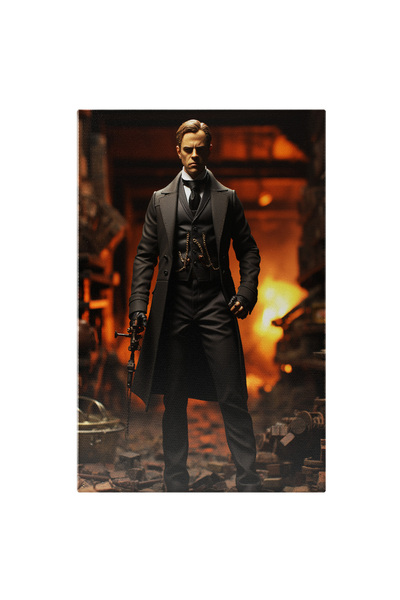 StoryGift Romania Tablou Canvas: Figurina Detectivului Sherlock Holmes In Costum Negru Aflat In Cautarea Adevaru