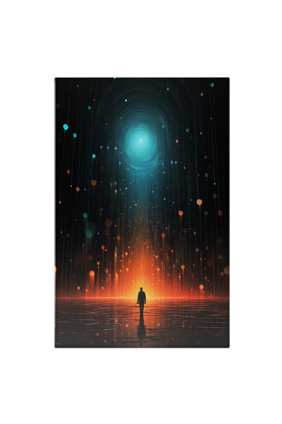 StoryGift Romania Tablou Canvas: Om Intr-un Spatiu Abstract - Sfere Luminoase Apa Pictura Digitala