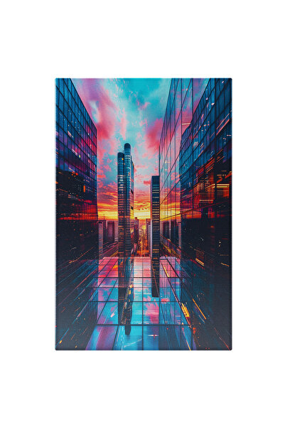 StoryGift Romania Tablou Canvas: Coloanele De Geamuri Colorate Lăsarea Nopții Apusul Oglindit Și Cerul Colorat Pi