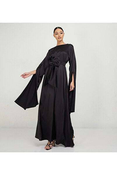 Rosette Abaya Satin long Sleeves