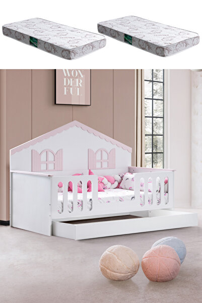 Setay Yavrulu Karyola, Poli Yavrulu Montessori Yatak - Pembe + 2 Adet Comfort Yatak