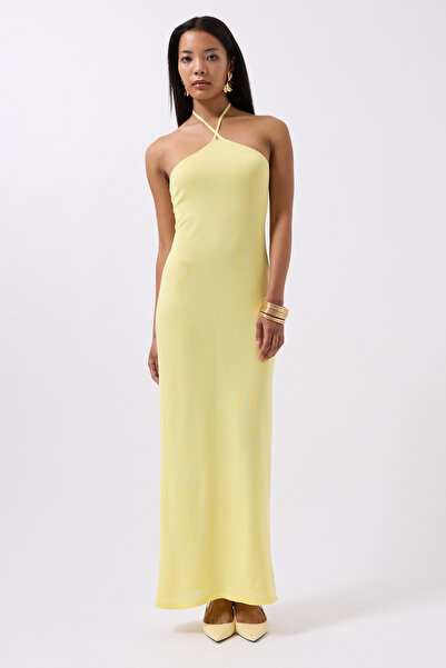 Black Fashion Cross Strap Maxi Yellow Dress