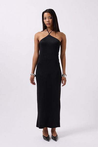 Black Fashion Cross Strap Maxi Black Dress