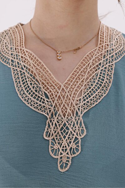 Siyezen Large Size Lace Dress with Collar and Sleeves