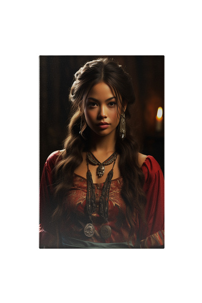 StoryGift Romania Tablou Canvas: Portret Fata Bruneta Cu Tinuta Traditional T...