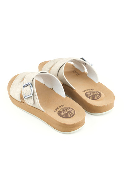 GEZER Women's Summer Bottom Sole Pu Artificial Leather Single Buckle Adjustable Comfortable Massage Sole Daily Slippers