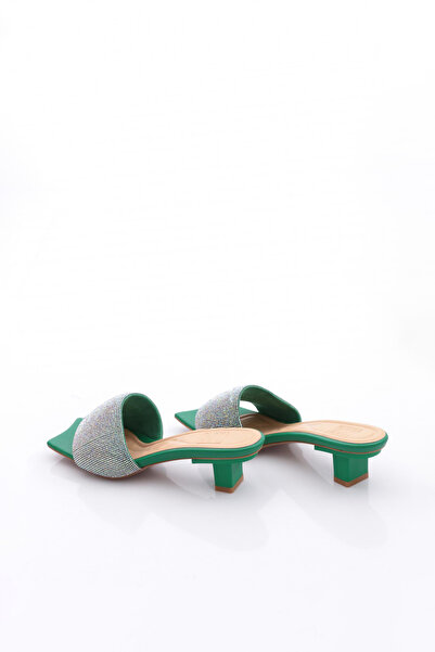 DGN 8011 Жіночі срібні капці на низьких підборах з камінцями