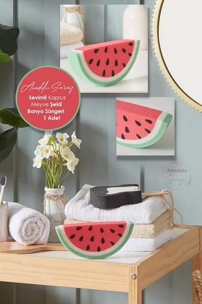 Anadolu Saray Watermelon Shaped Cute Bath Sponge Children's Washcloth Sensitive Skin Body Cleansing Washing Sponge