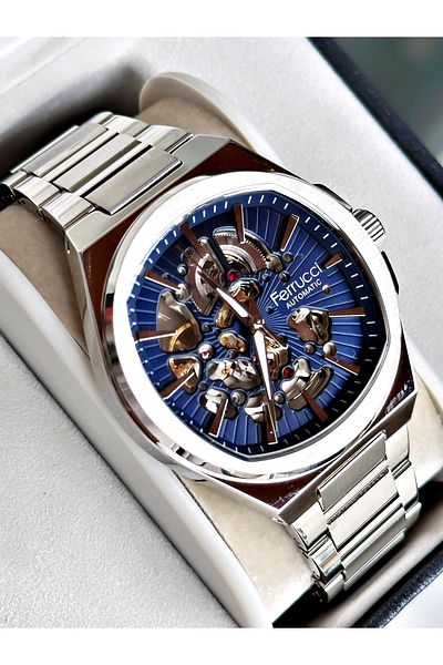Ferrucci Silver Color Steel Cord Business Automatic Steel Cord Men's Wristwatch + Bracelet