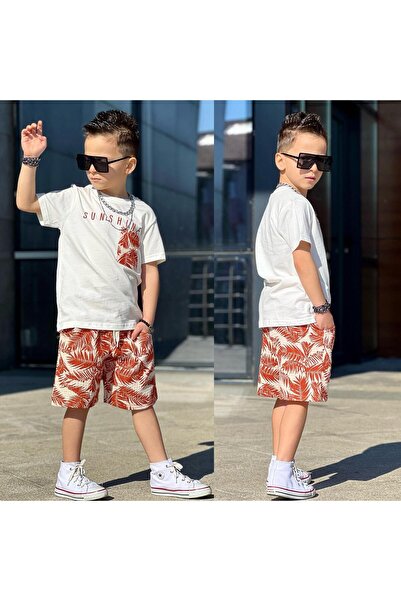 Bebeğimin Dolabında طقم هاواي للأولاد - شورت بلون الطوب