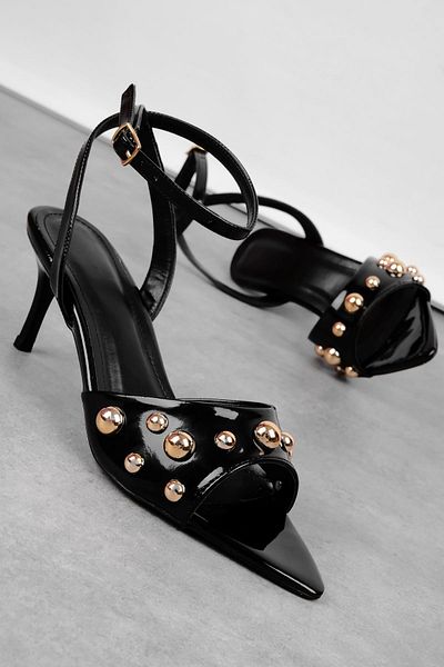 Lal Shoes & Bags Valse Women's Ball Detailed Ankle Strap Pointed Toe Heeled Shoes-R.Si̇yah