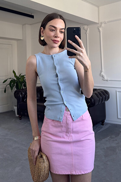 MAGARDE Vestă tricotată cu nasturi din seria specială - ALBASTRU BEBE