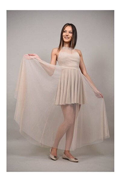 FASHIONLAND SHORT BANQUET DRESS BRILLANTE TULLE Ivory XS-S