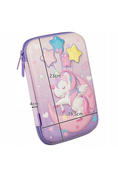 zola Unequipped pencil case 3D Unicorn model, 1 zipper, compartment, organizer, mesh pocket, 23x15.5x4 cm