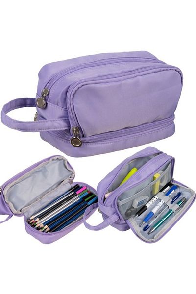 zola Pencil case for unequipped students, 3 compartments, 22 x 7 x 12 cm, purple