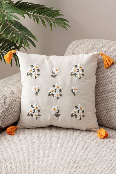 EVOTTO HOME COLLECTİON Comfort Punch Pattern Throw Pillow Cover Square Decorative Bohemian Embroidered Sofa Pillowcase Poncho 45X45
