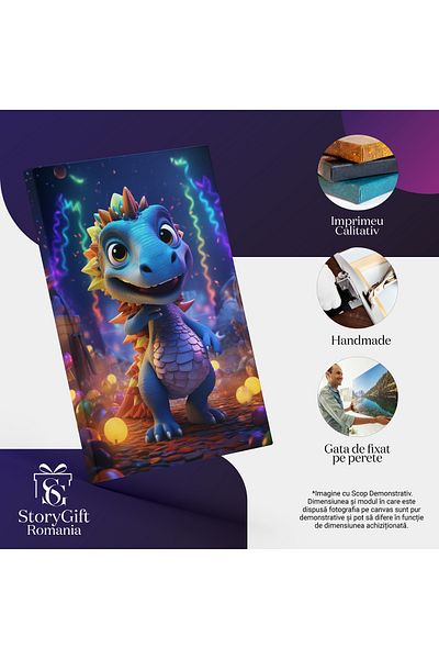 StoryGift Romania Tablou Canvas: Coloratul Dragon Cu Spatele Multicolor La O Petrecere Cu Lumini Si Artificii Cu