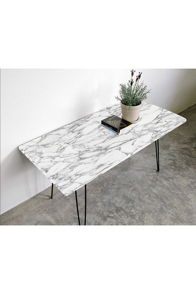 Bigaimaj 100cmx150cm Λευκό Μαύρο Μαρμάρινο Μοτίβο Πλαστικοποιημένο Τραπέζι - Αυτοκόλλητο Φύλλο