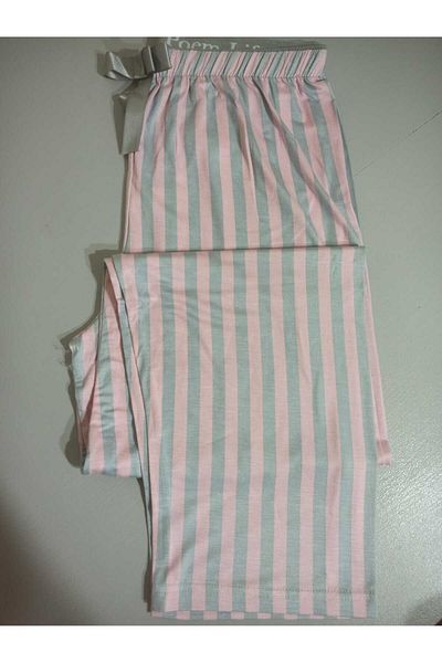 BAHHAR Women's Pink Gray Striped High Waist Pants Fit Without Pocket Oversized Soft Viscosa Pajama Bottoms