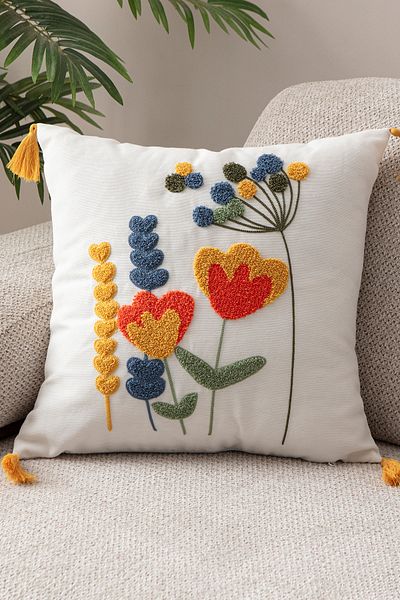 EVOTTO HOME COLLECTİON Comfort Punch Pattern Throw Pillow Cover Square Decorative Bohemian Embroidered Sofa Pillowcase Poncho 45X45