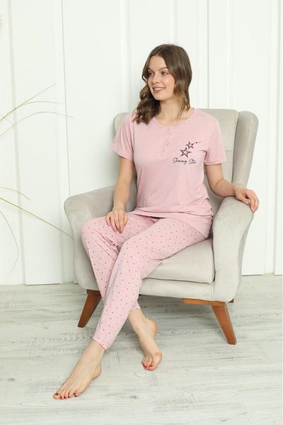MODA Star Printed Short Sleeve Solid Pajamas Set