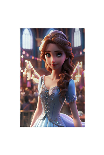 StoryGift Romania Tablou Canvas: Cartoon Girl Printesa Cu Parul Ondulat Si Rochie Cu Corset Albastru La O Petre