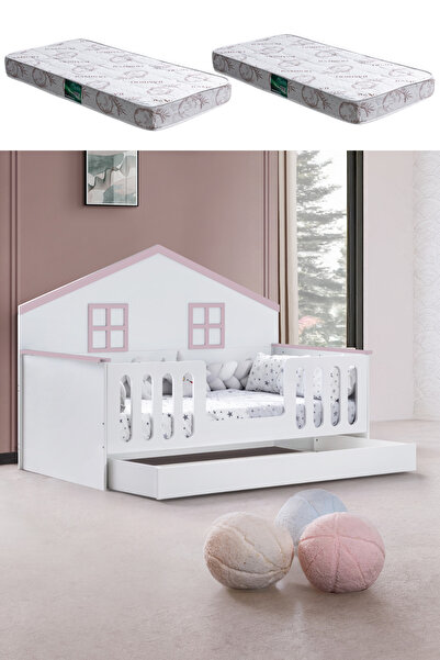 Setay Yavrulu Karyola, Bello Yavrulu Montessori Yatak - Pembe + 2 Adet Comfort Yatak