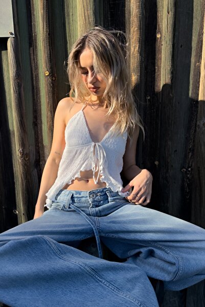 Bershka Halter yakalı fırfırlı askılı bluz