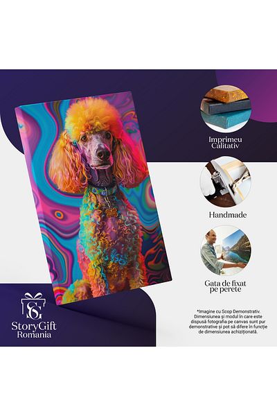 StoryGift Romania Tablou Canvas: Armonia Cromatică A Unui Poodle - O Călătorie Prin Curcubeu Pictura Digitala