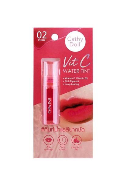 Cathy Doll Vit C Water Tint 02 Lychee – Long-Lasting Lip Color with Vitamin C & B5 | Bold Red Tint