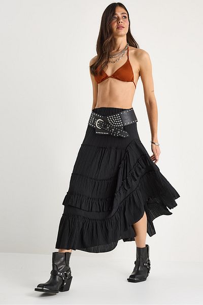 Bianco Lucci Women's Ruffled Lined Asymmetrical Layered Seersucker Skirt 242-3001 60283329
