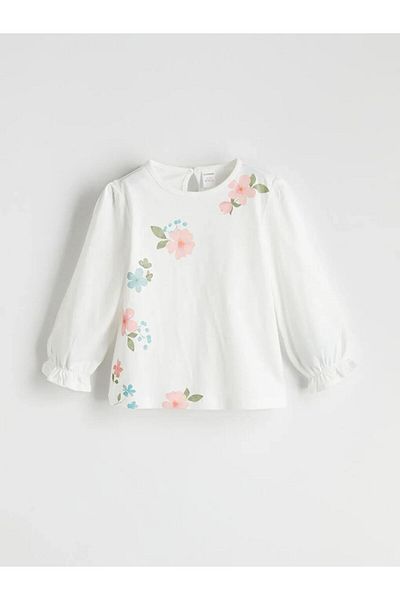 LC Waikiki LCW Kids Ecru Crew Neck Floral Κοριτσίστικη Μπλούζα