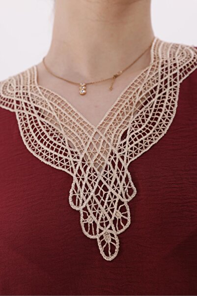 Siyezen Large Size Lace Dress with Collar and Sleeves