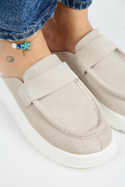 Manijero Papuci Sabo Beige pentru femei Tale din piele naturală