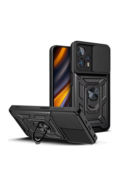Microcase Xiaomi Redmi Poco X4 GT QUBEC Serisi Kamera Kapaklı Yüzük Standlı K...