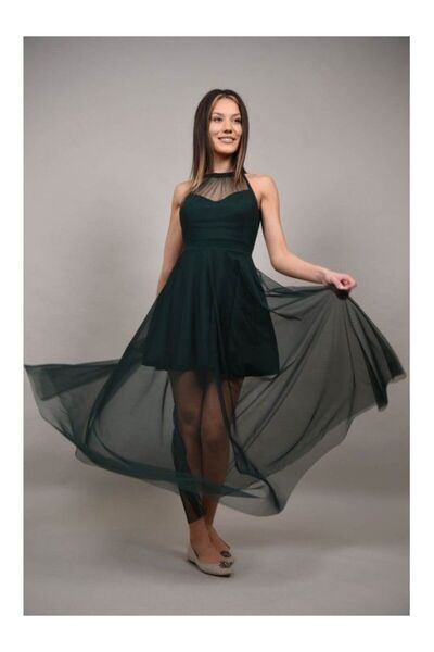 FASHIONLAND ROCHIE SCURTA BANCHET TUL BRILLANTE Verde XS-S